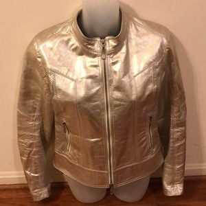 Victoria Secret VSX Gold Leather Jacket Sz S